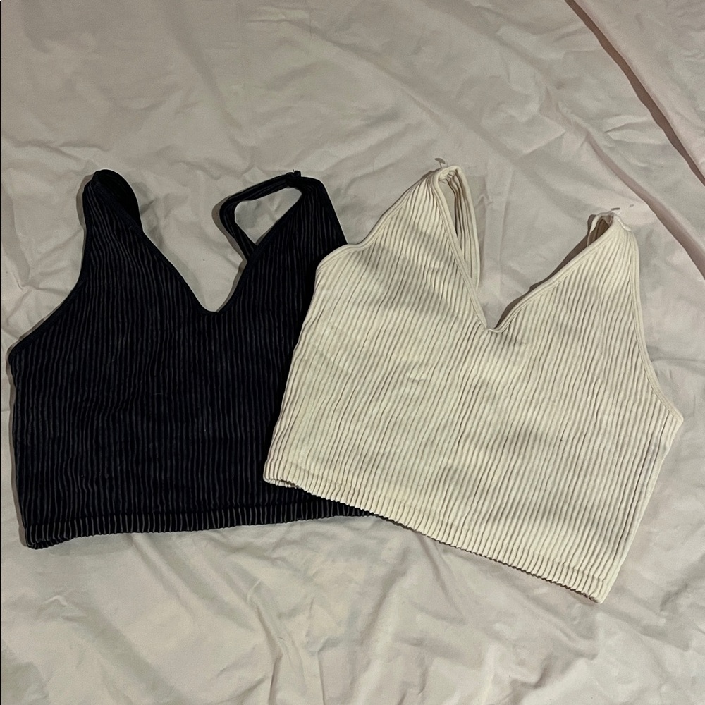 Women's Black and White Ribbed Crop Tops
